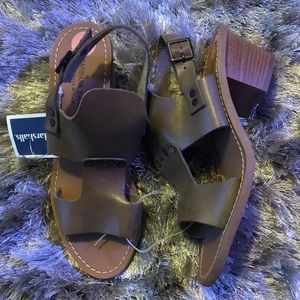 Taupe Italian Leather Platform Heel Sandal